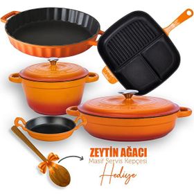 Lava 5X New Heritage Serisi Turuncu Döküm Demir Tencere & Tava Seti
