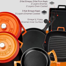Lava 6x Trendy Serisi 8 Parça Turuncu Döküm Tencere Tava Seti