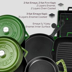 Lava 6x Trendy Serisi 8 Parça Yeşil Döküm Tencere Tava Seti