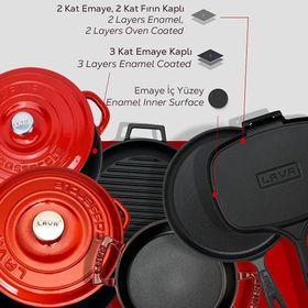 Lava 6x Trendy Serisi 9 Parça Kırmızı Döküm Tencere Tava Seti