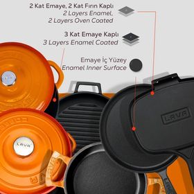 Lava 6x Trendy Serisi 9 Parça Turuncu Döküm Tencere Tava Seti