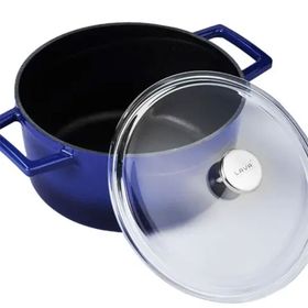 Lava Cam kapaklı Glaze Çap 24 cm Mavi Döküm Yuvarlak Tencere