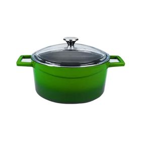 Lava Cam kapaklı Glaze Çap 24 cm Yeşil Döküm Yuvarlak Tencere