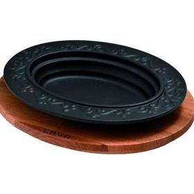 Lava Döküm 21x16 CM Ahşap Altlıklı Oval Döner, Kebap Tabağı