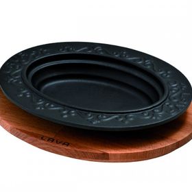Lava Döküm 21x16 CM Ahşap Altlıklı Oval Döner, Kebap Tabağı