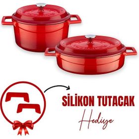 Lava Döküm 2X Trendy Serisi 5 Parça Kırmızı Tencere Seti