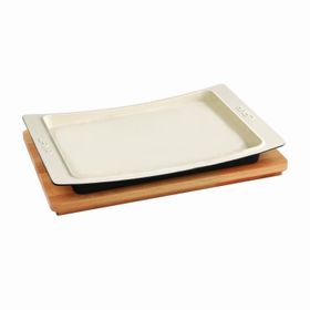 Lava Döküm 36x24 CM Dikdörtgen Servis Tabağı ve Kayın Servis Ahşabı