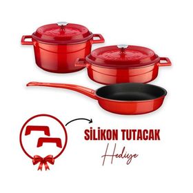 Lava Döküm 3X Kırmızı Trendy Serisi 6 Parça Tencere Seti