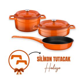 Lava Döküm 3X Turuncu Trendy Serisi 6 Parça Tencere Tava Seti