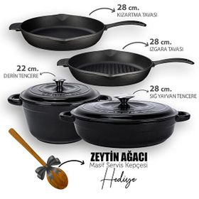 Lava Döküm 4X New Heritage Serisi Döküm Siyah Demir Tencere Tava Çeyiz Seti