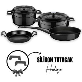 Lava Döküm 4X Trendy Serisi Siyah 7 Parça Tencere Tava Seti