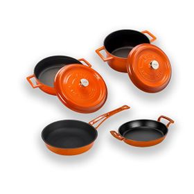 Lava Döküm 4X Trendy Serisi Turuncu 7 Parça Tencere Tava Seti