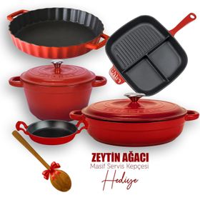 Lava Döküm 5X New Heritage Serisi Kırmızı Döküm Demir Tencere ve Tava Seti