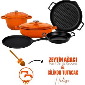 Lava Döküm 5X Trendy Serisi Turuncu 8 Parça Tencere Tava Seti
