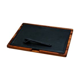 Lava Döküm Ahşap ve Döküm Demir Hot Plate Ölçü 30x40 cm Siyah Servis Tahtası