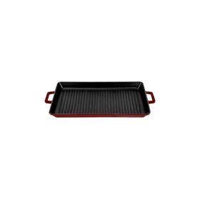 Lava Döküm Demir 26x45 CM Yekpare Çift Kulplu Dikdörtgen Bordo Izgara Tavası