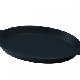 Lava Döküm Demir Yekpare Çift Kulplu 18x24 cm Siyah Döküm Oval Fajita Tabağı