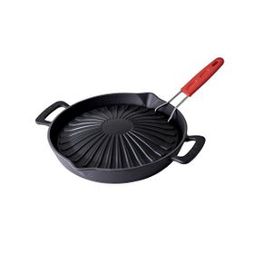 Lava Döküm Genghis Khan Grill Çift Kulp ve Silikon Tel Saplı 32 cm Yuvarlak Izgara Tavası