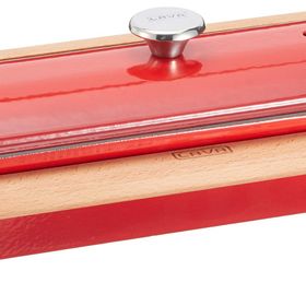 Lava Döküm Kırmızı 11x29 cm Ekmek Kabı ve Ahşap Standı