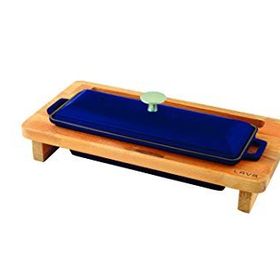 Lava Döküm Kırmızı 11x29 cm Ekmek Kabı ve Ahşap Standı