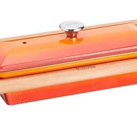 Lava Döküm Kırmızı 11x29 cm Ekmek Kabı ve Ahşap Standı