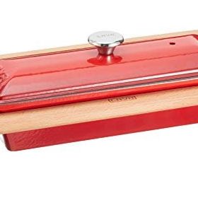 Lava Döküm Kırmızı 11x29 cm Ekmek Kabı ve Ahşap Standı