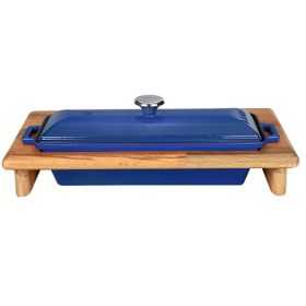Lava Döküm Kırmızı 11x29 cm Ekmek Kabı ve Ahşap Standı