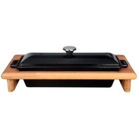 Lava Döküm Kırmızı 11x29 cm Ekmek Kabı ve Ahşap Standı