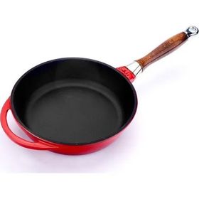 Lava Döküm Kırmızı Ahşap Saplı Kızartma Tavası 24 Cm