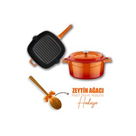Lava Döküm Trendy 4 Parça Turuncu Tencere Tava Seti