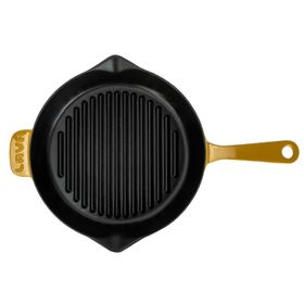 Lava Döküm Yuvarlak Demir Yekpare Saplı Premium Serisi Çap 28 cm Sarı Izgara Tavası