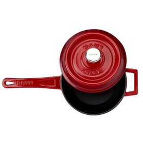 Lava Döküm Yuvarlak Kırmızı Metal Saplı 16 cm Sos Süt Tenceresi