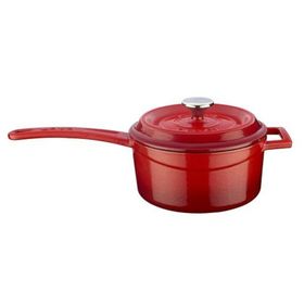 Lava Döküm Yuvarlak Kırmızı Metal Saplı 16 cm Sos Süt Tenceresi