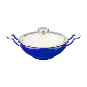 Lava Edition Serisi 16 cm Yekpare Kulplu Cam Kapaklı Döküm Mavi Mini Wok