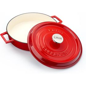 Lava Edition Serisi Yekpare Kulplu 32 cm Döküm Demir Kırmızı Çok Amaçlı Yayvan Tencere