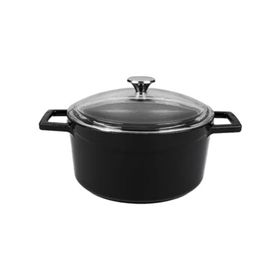 Lava Glaze 20 cm Siyah Cam Kapaklı Yuvarlak Döküm Tencere