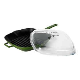Lava Grill 28x28 cm Metal Saplı Cam Kapaklı Yeşil Grill Tava