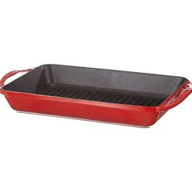 Lava Kırmızı Dikdörtgen Metal Kulplu Izgara Döküm 22x32 cm Tava