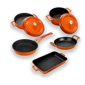 Lava LV S ET K55 O Döküm 5X Trendy Serisi Turuncu 8 Parça Tencere Tava Seti