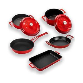 Lava LV S ET K55 R Döküm 5X Trendy Serisi Kırmızı 8 Parça Tencere Tava Seti