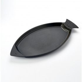 Lava Metal Balık Formlu Kulplu ve Ahşap Altlıklı 20x32 cm Döküm Balık Tavası