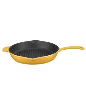 Lava Metal Saplı 28 cm Parlak Siyah Taban Mat Sarı Döküm Izgara Tava