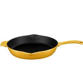 Lava Metal Saplı 28 cm Parlak Siyah Taban Mat Sarı Döküm Kızartma Tava