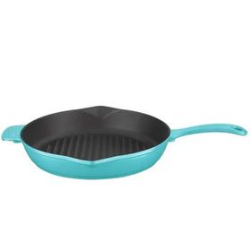 Lava Metal Saplı 28 cm Parlak Siyah Taban Mat Turkuaz Döküm Izgara Tava