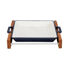Lava Sable Yekpare 26x26 cm Döküm Kare Siyah Izgara Tavası-Kayın Servis Ahşabı