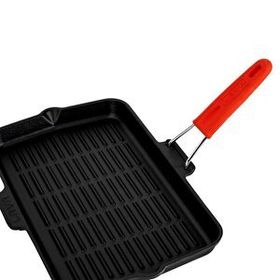 Lava Silikon Tel Saplı Ölçü 21x36 cm Kırmızı Döküm Dikdörtgen Sığ Izgara Tavası