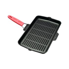 Lava Silikon Tel Saplı Ölçü 21x36 cm Kırmızı Döküm Dikdörtgen Sığ Izgara Tavası