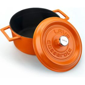 Lava Spring Yuvarlak 20 cm Mat Parlak Siyah Taban Turuncu Döküm Tencere