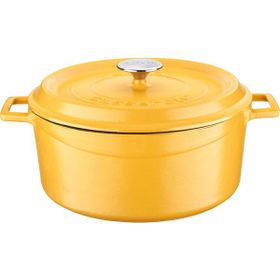 Lava Trendy Kapak Mat Sarı 28 cm Döküm Demir Spring Yuvarlak Tencere