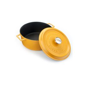 Lava Trendy Kapak Mat Sarı 28 cm Döküm Demir Spring Yuvarlak Tencere
